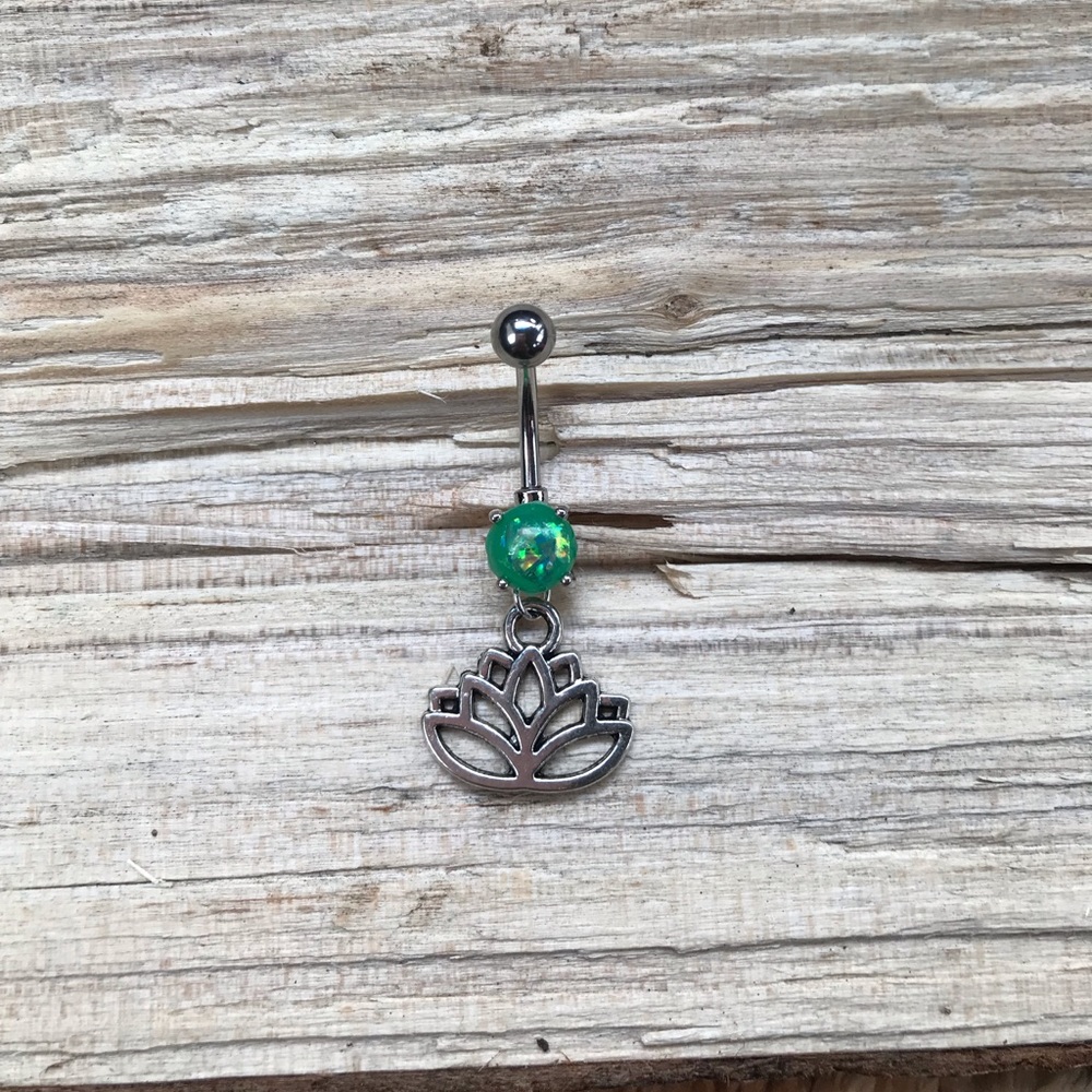 Green Opal Lotus Belly‎ Button Ring